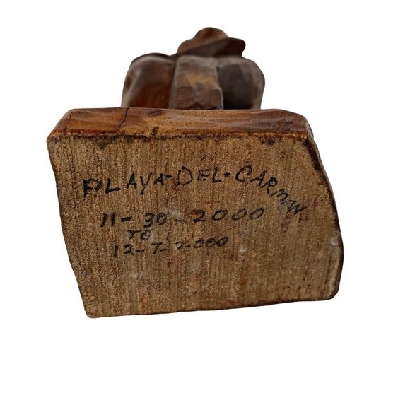 Vintage Wooden Man Carving with Drum - Picture 7 of 7